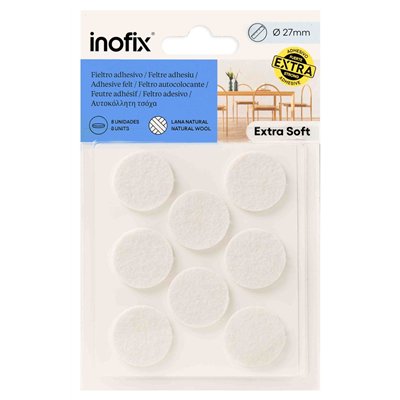 INOFIX - Patin Feutre Adhésif en Laine x8 Blanc Ø27mm