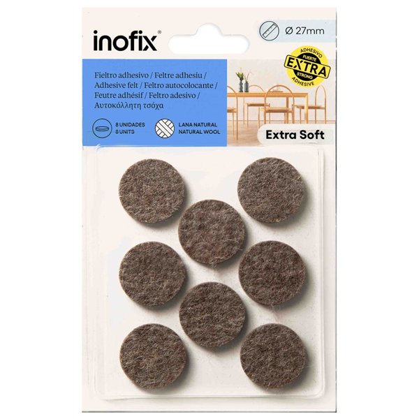 INOFIX - Patin Feutre Adhésif en Laine x8 Marron Ø27mm