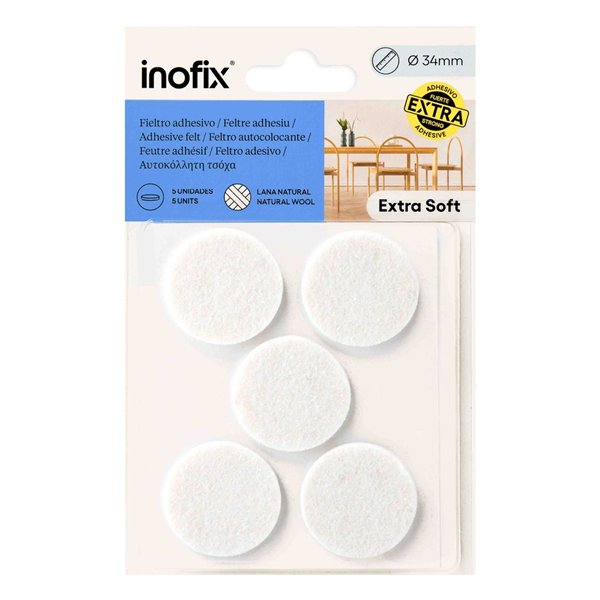 INOFIX - Patin Feutre Adhésif en Laine x5 Blanc Ø34mm