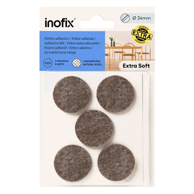 INOFIX - Patin Feutre Adhésif en Laine x5 Marron Ø34mm
