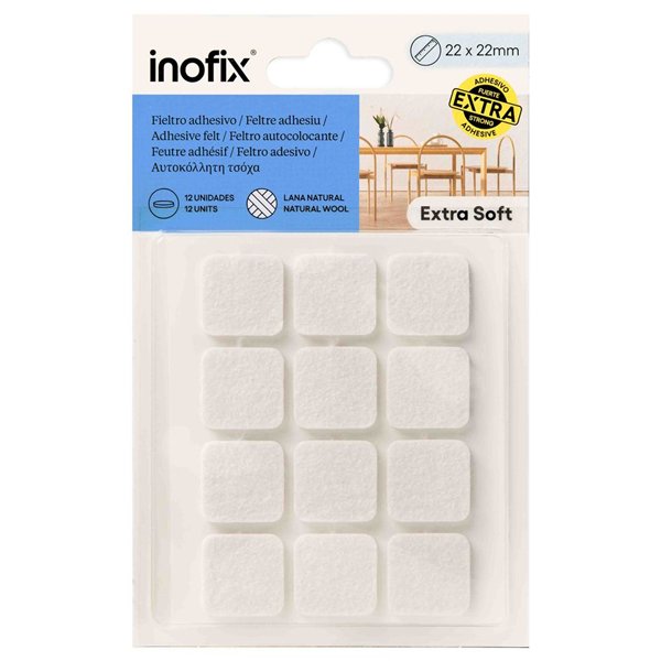 INOFIX - Patin Feutre Adhésif en Laine x12 Blanc 22x22mm