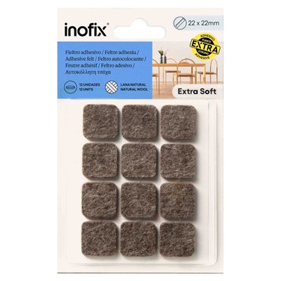 INOFIX - Patin Feutre Adhésif en Laine x12 Marron 22x22mm