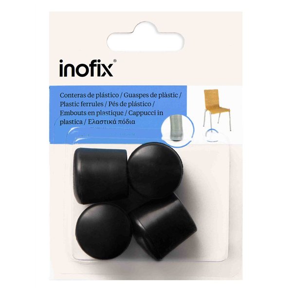 INOFIX - Embout Rond en Plastique Avec Rondelle Lot de 4 Noir
