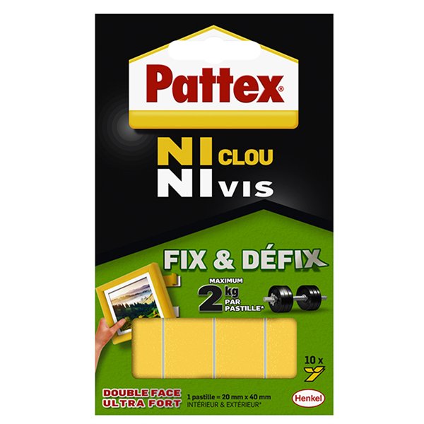 PATTEX - Ni clou ni vis fix et défix 10 pastilles