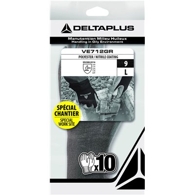 DELTA PLUS - Gants Milieu Huileux Tricot Enduit Gris sachet de 10
