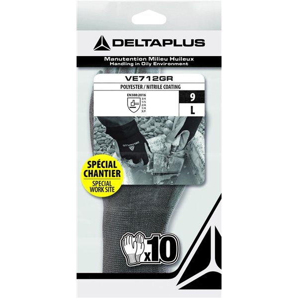DELTA PLUS - Gants Milieu Huileux Tricot Enduit Gris sachet de 10