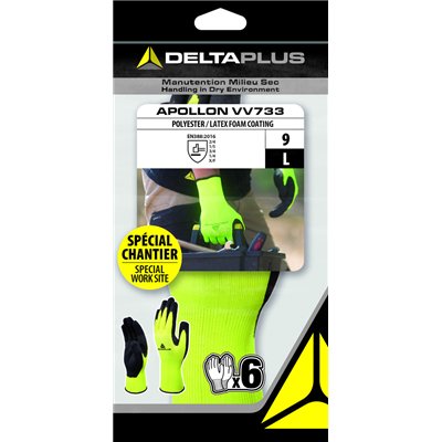 DELTA PLUS - Gants Confort Tricot Enduit Latex Apolon Jaune Sachet de 6