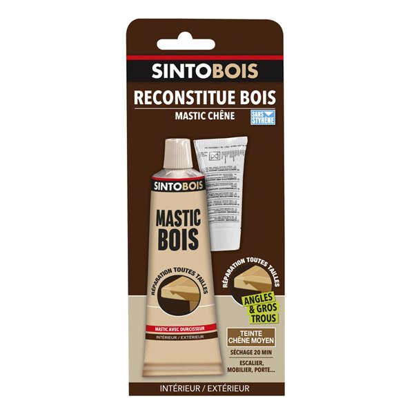 SINTO - Sintobois Mastic Reconstitue Bois Tube 66ml Chêne Moyen