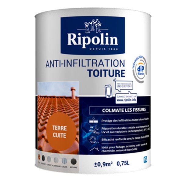 RIPOLIN - Anti-Infiltration Toiture Pot 0.75L Terre Cuite