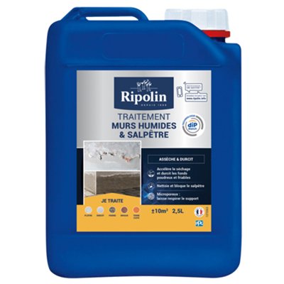 RIPOLIN - Traitement Murs Humides et Salpêtre Bidon 2.5L Incolore