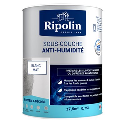 RIPOLIN - Sous-Couche Anti-Humidité Mat Pot 0.75L Blanc