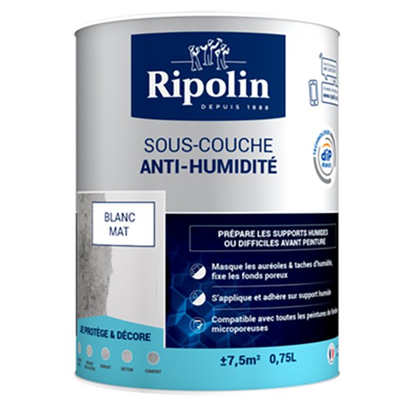 RIPOLIN - Sous-Couche Anti-Humidité Mat Pot 0.75L Blanc