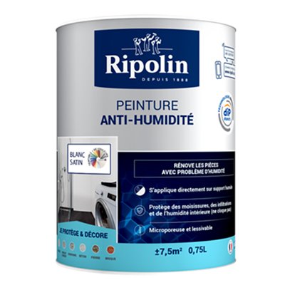 RIPOLIN - Peinture Anti-Humidité Satin Pot 0.75L Blanc