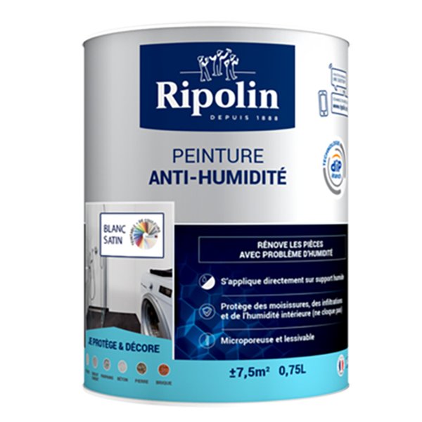 RIPOLIN - Peinture Anti-Humidité Satin Pot 0.75L Blanc