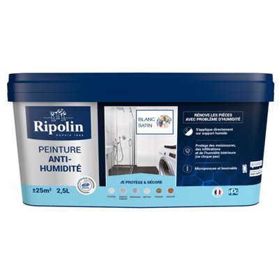 RIPOLIN - Peinture Anti-Humidité Satin Pot 2.50L Blanc