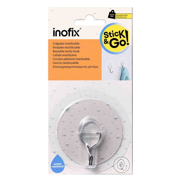 INOFIX - Crochet Adhésif Réutilisable Transparent