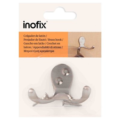 INOFIX - Crochet Double en Laiton Nickel Satiné