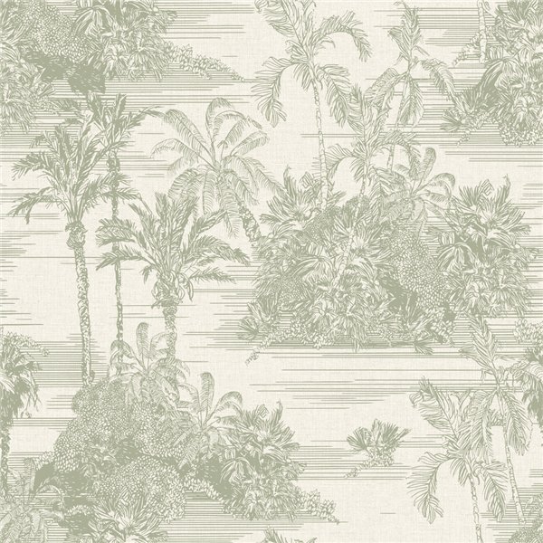 DECOR DESIGN - M37304 Vinyle Intissé Jungle Toile de Jouy Vert