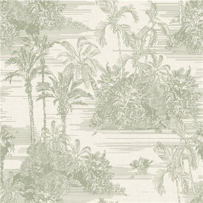 DECOR DESIGN - M37304 Vinyle Intissé Jungle Toile de Jouy Vert