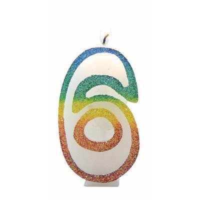 EUROBOUGIE - Bougie Chiffre 6 Arc-en-Ciel 8cm