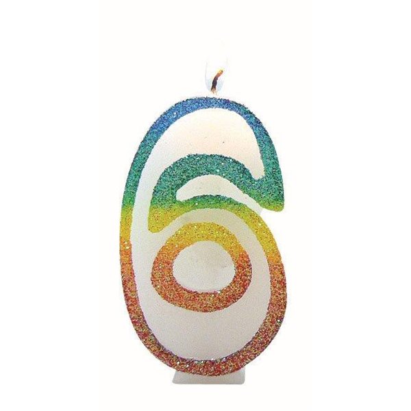 EUROBOUGIE - Bougie Chiffre 6 Arc-en-Ciel 8cm