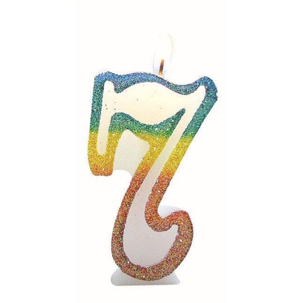 EUROBOUGIE - Bougie Chiffre 7 Arc-en-Ciel 8cm