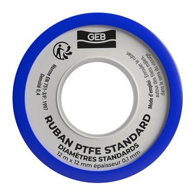 GEB FEU - Ruban Teflon PTFE Standard 12 m x 12 mm x 0.1 mm