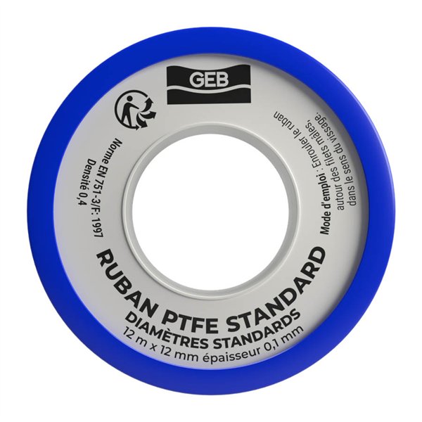 GEB FEU - Ruban Teflon PTFE Standard 12 m x 12 mm x 0.1 mm