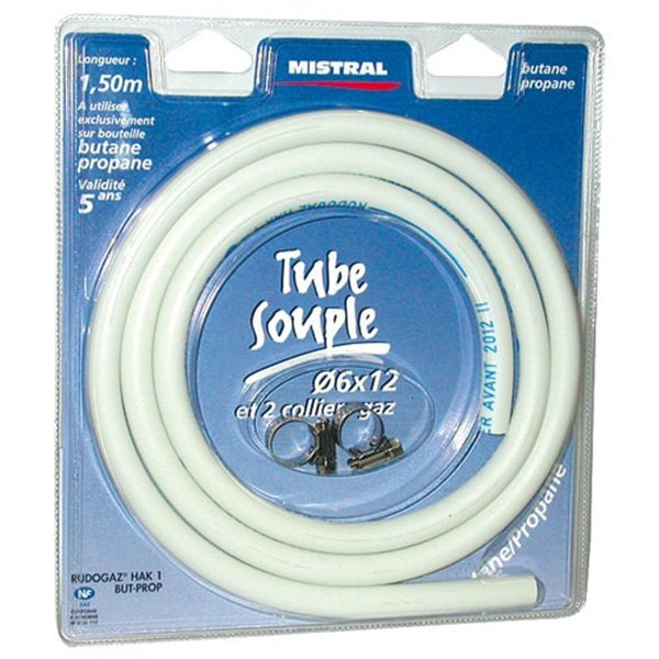 MISTRAL GAZ - Tuyau gaz butane propane - Ø 6 mm - 1.5 m + 2 colliers