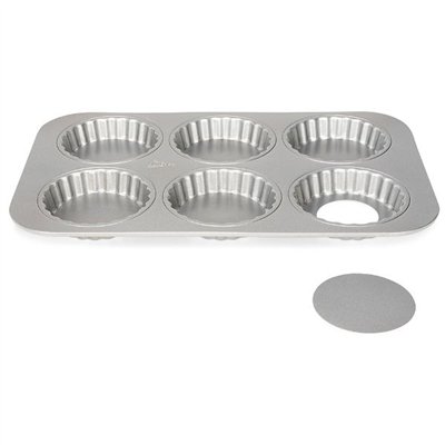PATISSE - Moule 6 tartelettes 10 cm à fond amovible - Silver Top