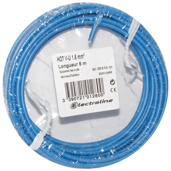 ELECTRALINE - Câble H07VU 1x2.5 25m bleu couronne