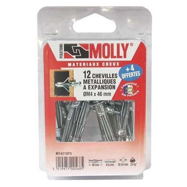 MOLLY - Cheville molly 4x46mm+vis m4 c/16 coque