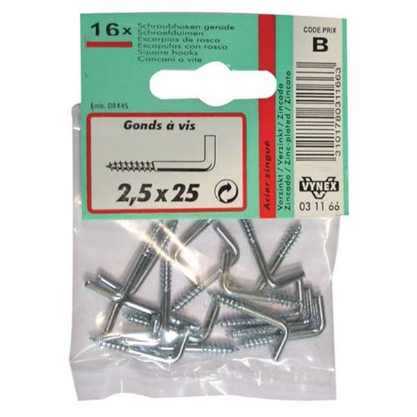 VYNEX - Gond à vis zingué 2.5x25 sc