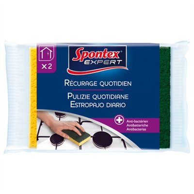 SPONTEX EXPERT - Éponge végétale combiné grattante verte x 2