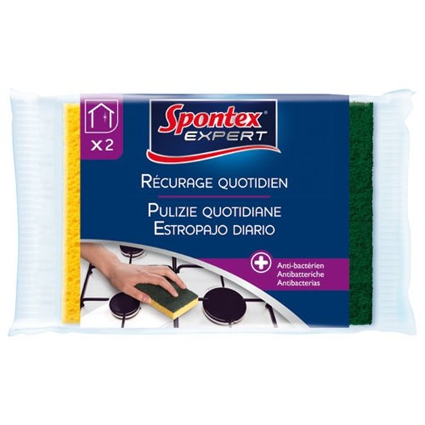SPONTEX EXPERT - Éponge végétale combiné grattante verte x 2