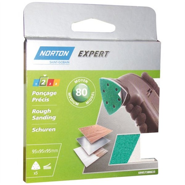 NORTON - Triangle perforé expert 6 trous 95 gr. 80 pack x5