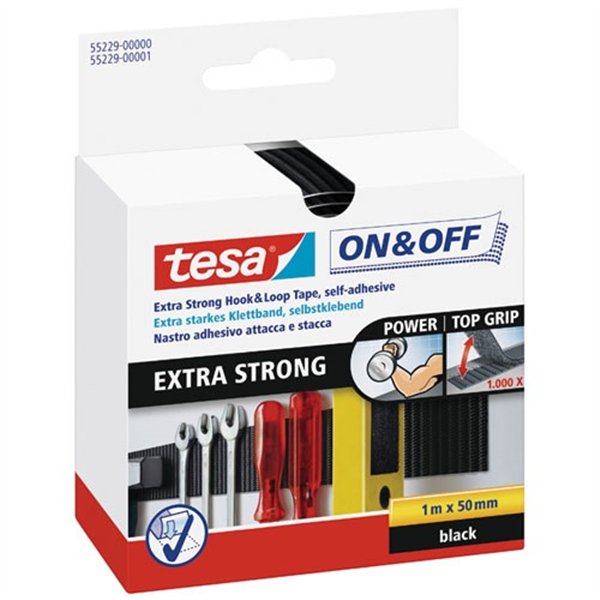 TESA - Bande ON&OFF auto agrippante velcro extra forte 1mx50mm