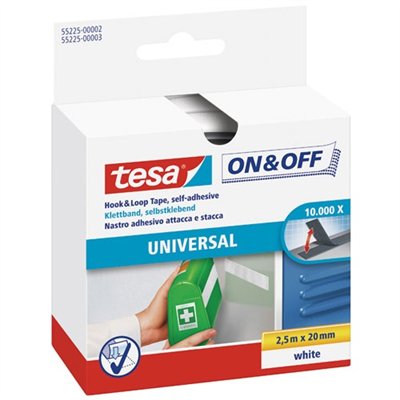 TESA - Bande ON&OFF auto agrippante velcro blanc 2,5mx20mm