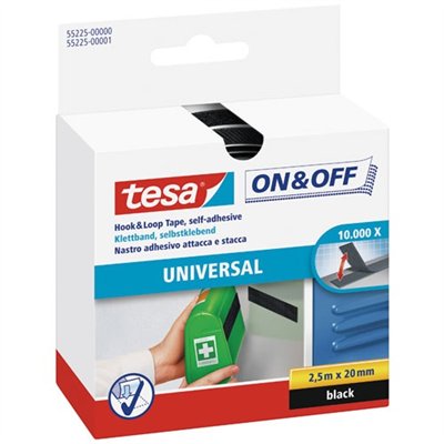 TESA - Bande ON&OFF auto agrippante velcro noir 2,5mx20mm
