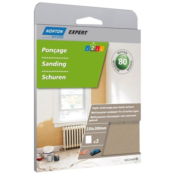 NORTON - Papier abrasif multiusages grain 80 x3 SC