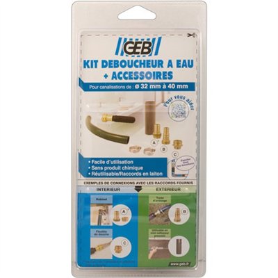 GEB - Kit déboucheur à eau petite taille Ø32-40mm +accessoire