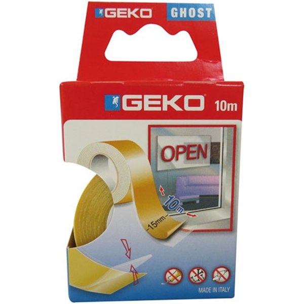 GEKO - Adhésif double face - 15 mm x 10 m - transparent