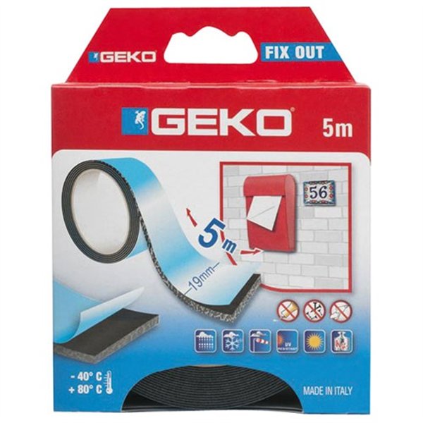 GEKO - Adhésif double face extérieur - 19 mm x 5 m - noir