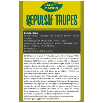 STAR JARDIN - Répulsif taupes granulés 400g