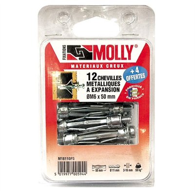 MOLLY - Cheville molly 5x50mm+vis m5 c/16 coque