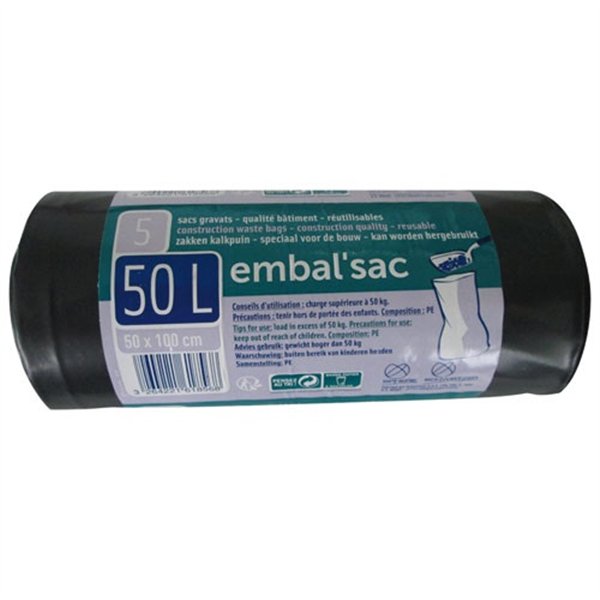 SCHWEITZER - Sac poubelle gravats 50l x5 0pg05568