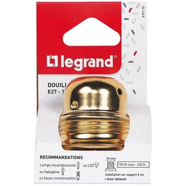 LEGRAND - Douille E27 acier laitonné+bague s/c