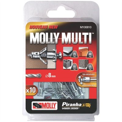 MOLLY - Chevilles métal molly multi 4x37 + vis agglo blister de 10