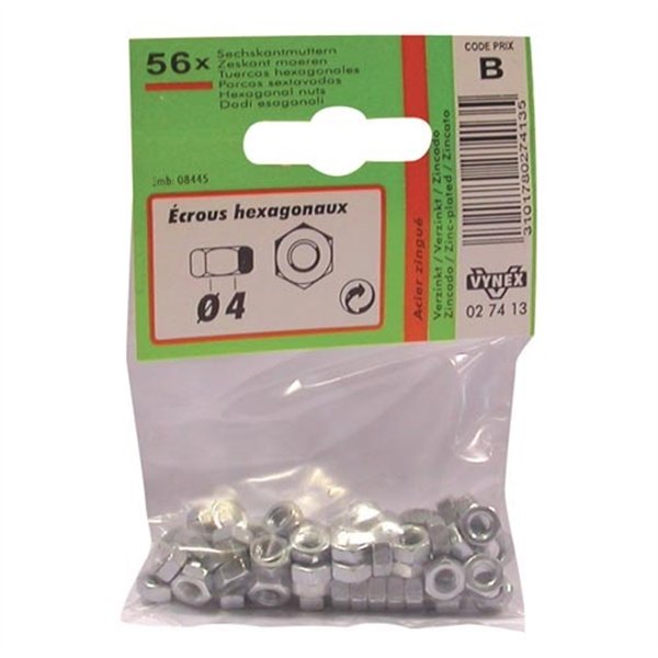 VYNEX - Ecrou 6 pans d. 4mm  az x56 en sachet