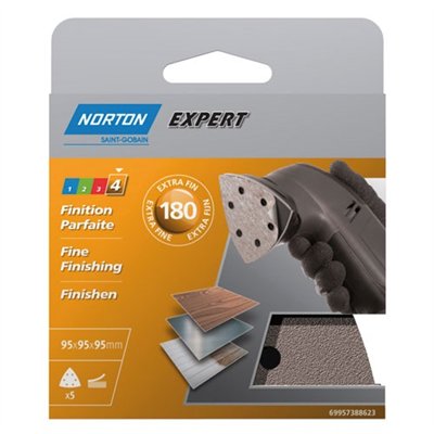 NORTON - Triangle perforé expert 6 trous 95 gr. 180 pack x5